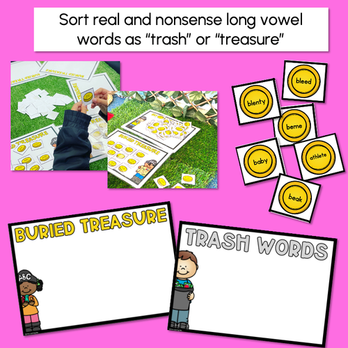 Resource preview 2 for  Real and Nonsense Long Vowel E Words - Phonics Game - BURIED TREASURE