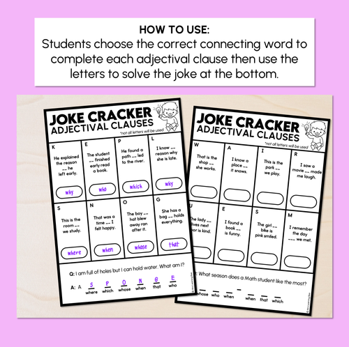 Resource preview 2 for Joke Code Cracker - Adjectival Clause