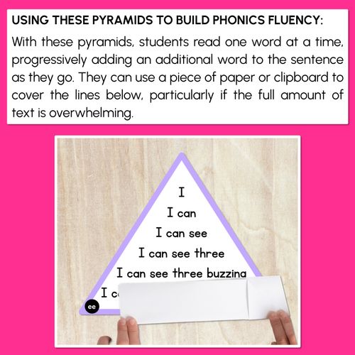 Resource preview 3 for LONG VOWEL E WORDS - Decodable Sentences Pyramids - Phonics Fluency