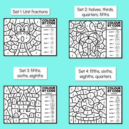 Resource preview 2 for Colour by Code - Fractions - Fantasy Theme