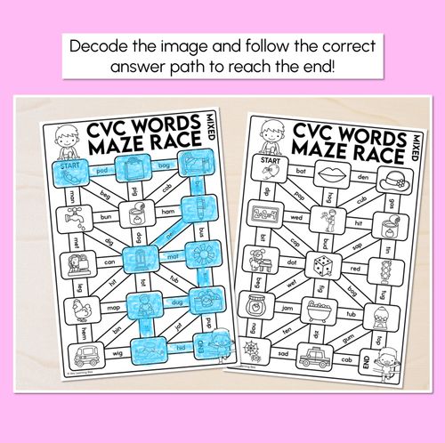 Resource preview 2 for CVC Words Maze Race - Mixed CVC Words Worksheets