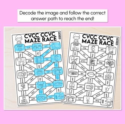 Resource preview 2 for CVCC Words Maze Race - MIXED CVCC CCVC Words Worksheets