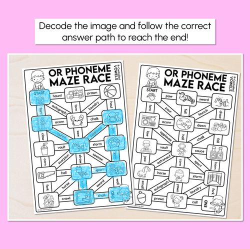 Resource preview 2 for R-Controlled OR Words (Australian) Maze Race - R-Controlled Vowel OR Words Worksheets