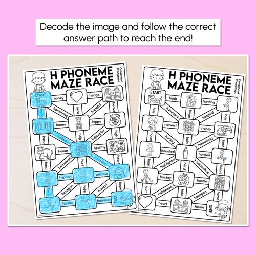 Resource preview 2 for Consonant Phoneme H Words Maze Race - Consonant H Words Worksheets