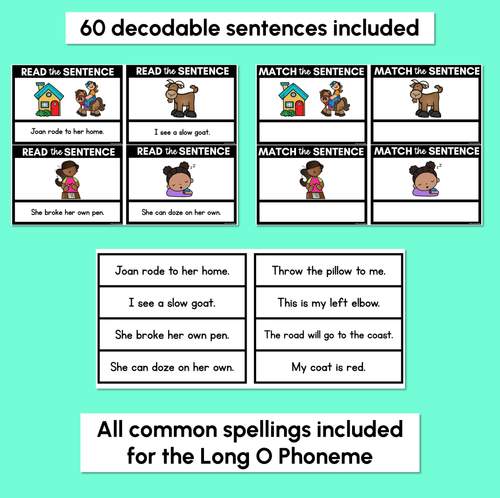Resource preview 2 for Long Vowel O Decodable Sentences - Read and Match