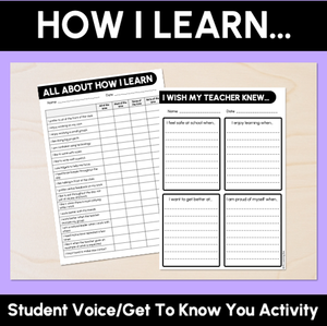 How I Learn - Student Voice & Get to Know You Activity