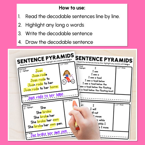 Resource preview 2 for Decodable Sentence Pyramid Worksheets - Long Vowel O