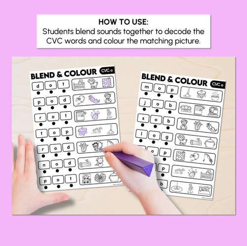 Resource preview 2 for Blend & Colour - CVC O Words Blending Worksheets
