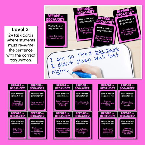 Resource preview 3 for BEFORE or BECAUSE - Conjunction Task Cards - VCOP aligned