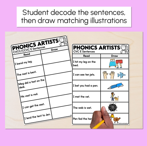 Resource preview 2 for Phonics Artists - CVC CVCC CCVC E Words - Decodable Sentences Activity