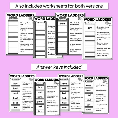 Resource preview 4 for Word Ladders - Find the Clue - R-Controlled ER Words