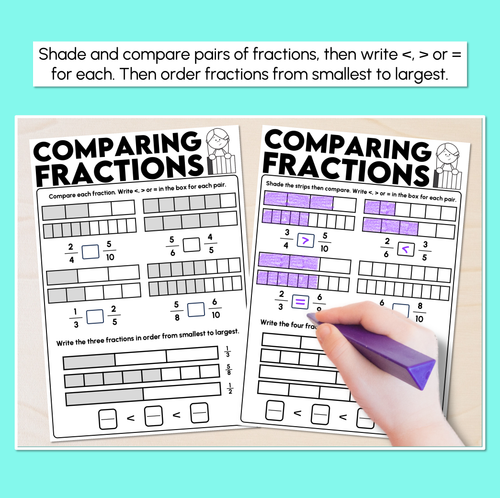 Resource preview 2 for Comparing Fractions - Greater Than, Less Than or Equal Worksheets