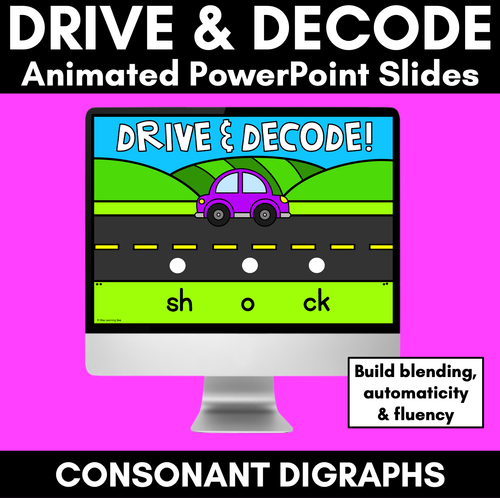 Resource preview 1 for Blending Consonant Digraph Words with Cars - DIGITAL SLIDES - Drive & Decode