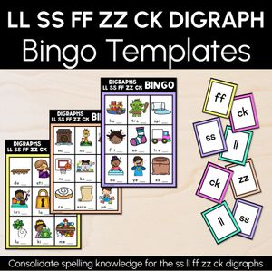 LL, SS, FF, ZZ, CK, DOUBLE CONSONANT BINGO - Consonant Digraphs Game