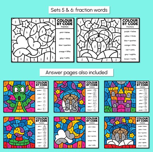 Resource preview 3 for Colour by Code - Fractions - Fantasy Theme