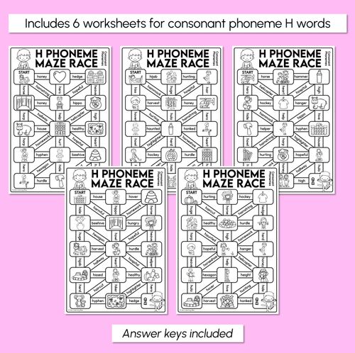 Resource preview 3 for Consonant Phoneme H Words Maze Race - Consonant H Words Worksheets