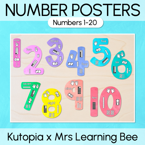 Resource preview 1 for Numbers 1-20 Display with ten frames, base ten blocks, tallies & fingers - The Kutopia Collection