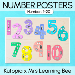 Numbers 1-20 Display with ten frames, base ten blocks, tallies & fingers - The Kutopia Collection
