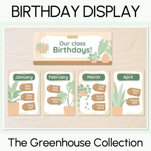 Resource preview 1 for Classroom Birthdays Display - The Greenhouse Collection - Natural Classroom Decor
