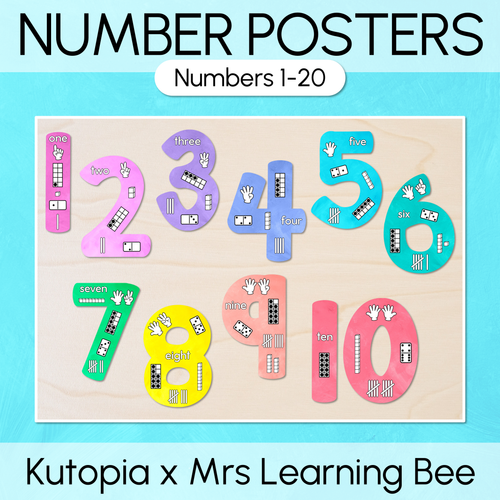 Resource preview 1 for Numbers 1-20 Display with ten frames, base ten blocks, tallies & fingers - The Kutopia Collection