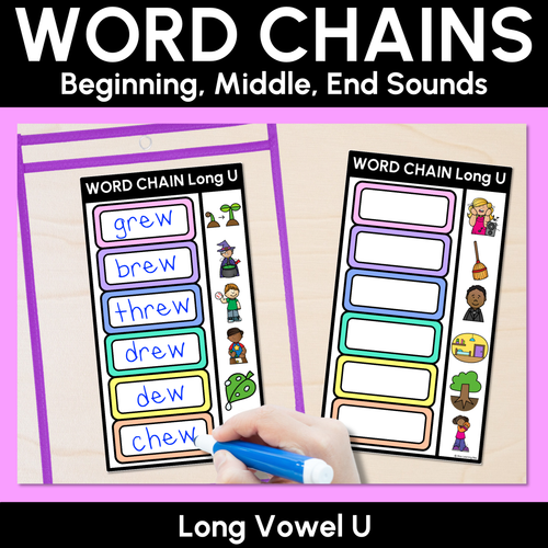 Resource preview 1 for Long Vowel U Word Chains for Beginning, Middle & End Sounds-Decodable Activities