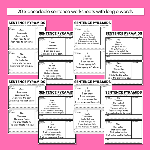 Resource preview 3 for Decodable Sentence Pyramid Worksheets - Long Vowel O
