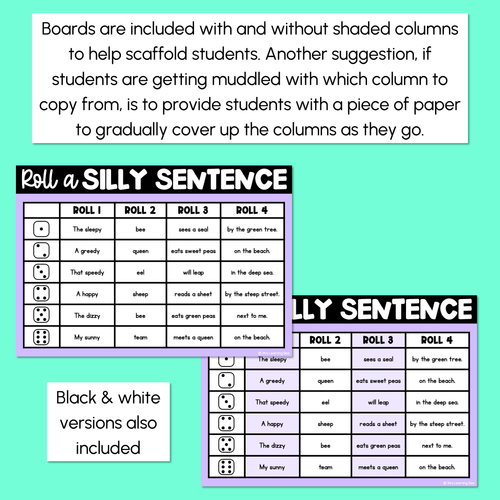 Resource preview 4 for Decodable Sentences with Long Vowel E Words - Roll a Silly Sentence Phonics