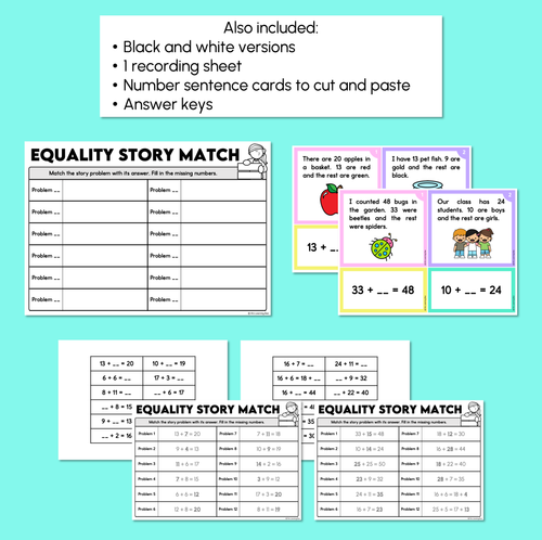 Resource preview 4 for Equality Word Problems - Story Match Task Cards
