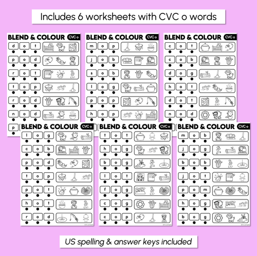 Resource preview 3 for Blend & Colour - CVC O Words Blending Worksheets