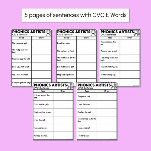 Resource preview 3 for Phonics Artists - CVC CVCC CCVC E Words - Decodable Sentences Activity