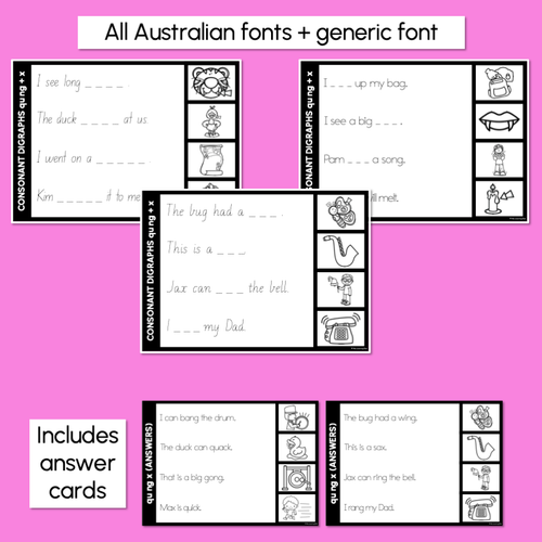 Resource preview 3 for Consonant Digraphs qu ng + x - Trace the Sentence Worksheets - Missing Words