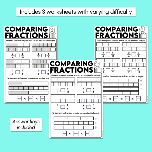 Resource preview 3 for Comparing Fractions - Greater Than, Less Than or Equal Worksheets