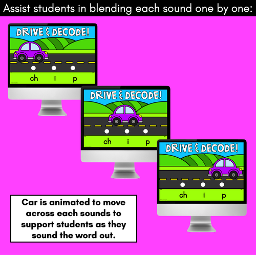 Resource preview 3 for Blending Consonant Digraph Words with Cars - DIGITAL SLIDES - Drive & Decode