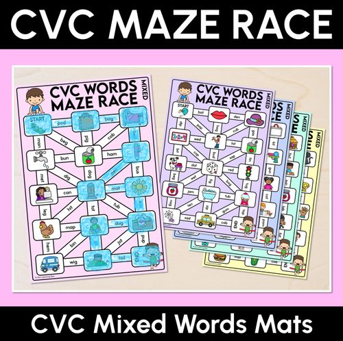 Resource preview 1 for CVC Words Maze Race - Mixed CVC Words Mats