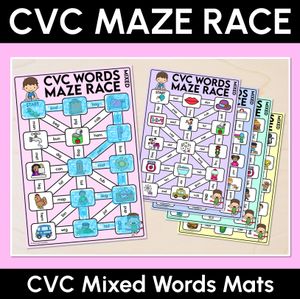 CVC Words Maze Race - Mixed CVC Words Mats
