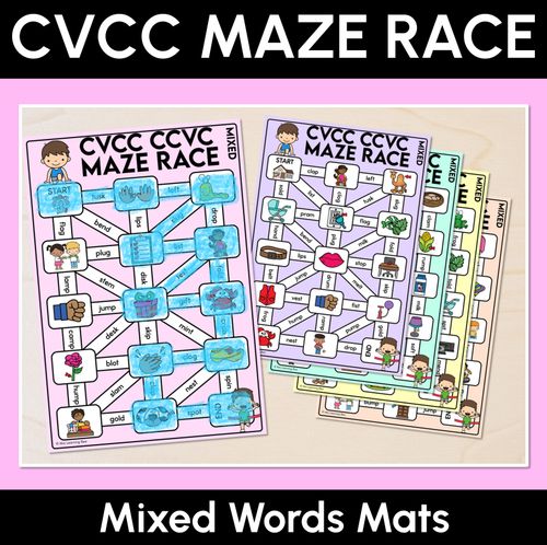 Resource preview 1 for CVCC CCVC Words Maze Race - Mixed CVCC Words Mats