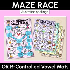 R-Controlled OR Words (Australian) Maze Race - R-Controlled Vowel OR Words Mats