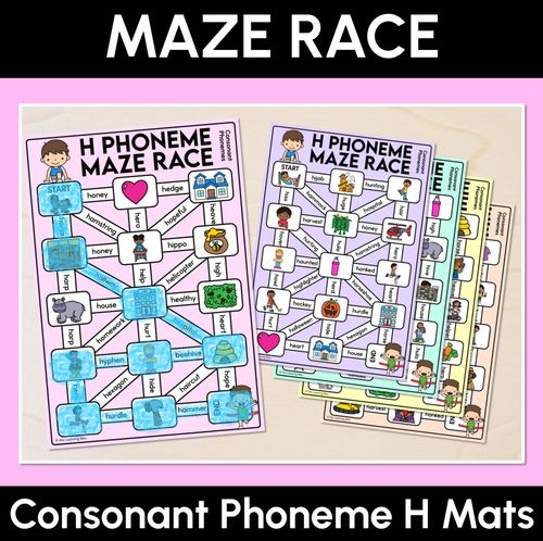 Resource preview 1 for Consonant Phoneme H Words Maze Race - Consonant H Words Mats
