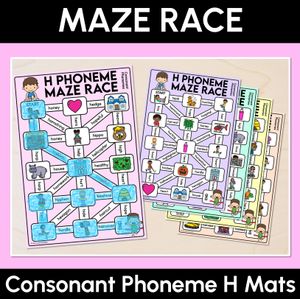 Consonant Phoneme H Words Maze Race - Consonant H Words Mats