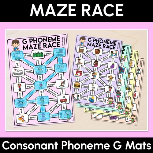 Resource preview 1 for Consonant Phoneme G Words Maze Race - Consonant G Words Mats