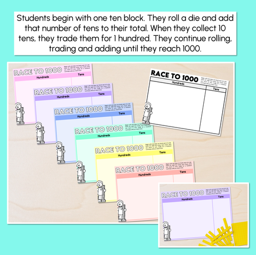 Resource preview 2 for Race to 1000 - Trading Base Ten Blocks - Student Templates