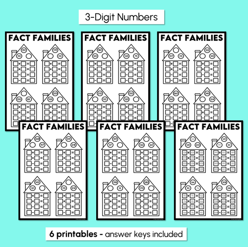 Resource preview 4 for Fact Families - Addition & Subtraction Printables - 2-Digit & 3-Digit Numbers