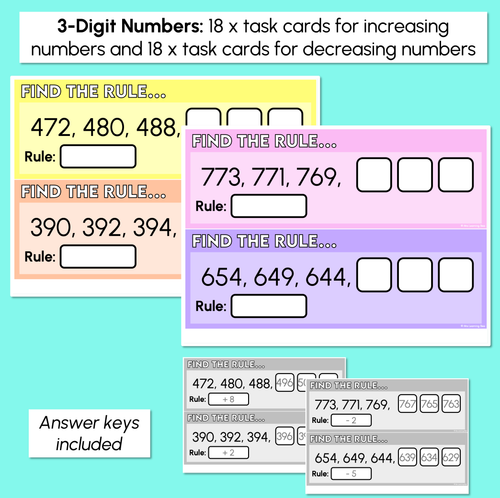 Resource preview 4 for Number Patterns & Rules - Find the Number Pattern Task Cards