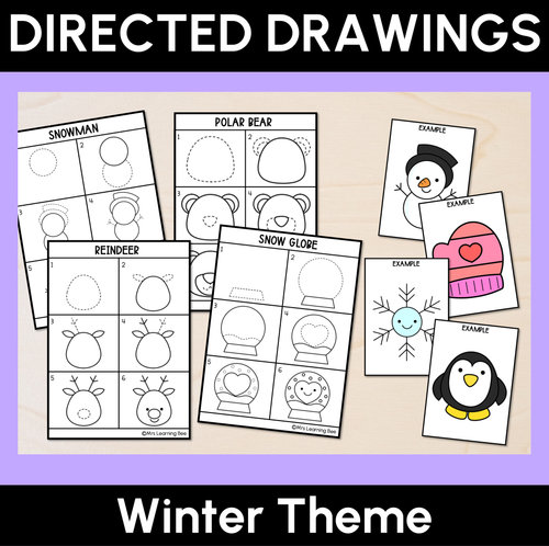 Resource preview 1 for Winter Themed - Directed Drawing Templates