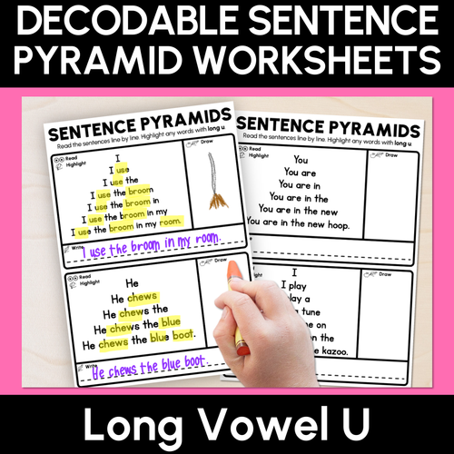 Resource preview 1 for Decodable Sentence Pyramid Worksheets - Long Vowel U