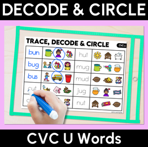 Trace, Decode & Circle - CVC U Words - Decodable Word Mats