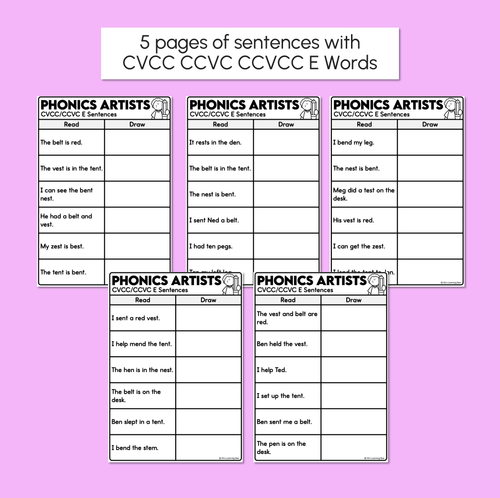 Resource preview 4 for Phonics Artists - CVC CVCC CCVC E Words - Decodable Sentences Activity