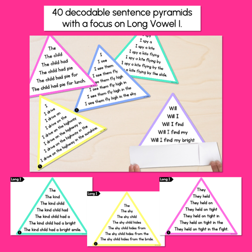 Resource preview 2 for LONG VOWEL I WORDS - Decodable Sentences Pyramids - Phonics Fluency
