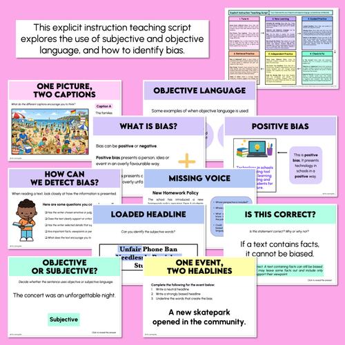 Resource preview 3 for Identifying Bias with Objective/Subjective Language - Explicit Instruction Teaching Script - Year 6 Oral Language & Communication