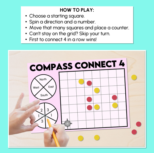 Resource preview 2 for Plotting Locations Using Compass Directions - Compass Connect 4 Mats